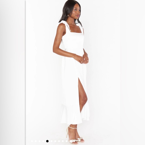 Show Me Your MuMu Garden Midi Dress in Ivory Luxe Satin - Picture 4 of 5